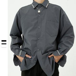 Chain Accent Plain Long-sleeve Shirt