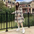 Open-front Plaid Hooded Coat
