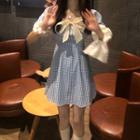Puff-sleeve Bow Gingham Mini A-line Dress