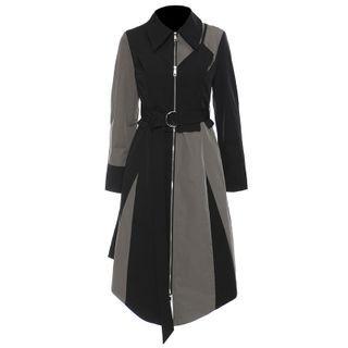 Mock Two-piece Two-tone Tie-waist Zip-up Jacket