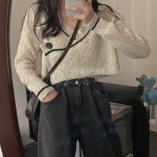 Single-button Cropped Knit Top As Shown In Figure - One Size