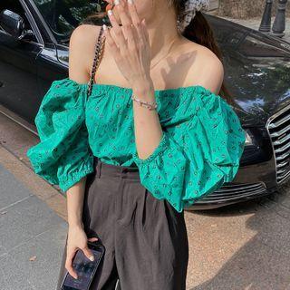 Puff-sleeve Off-shoulder Floral Blouse