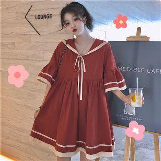 Elbow-sleeve Sailor Collar Shift Dress