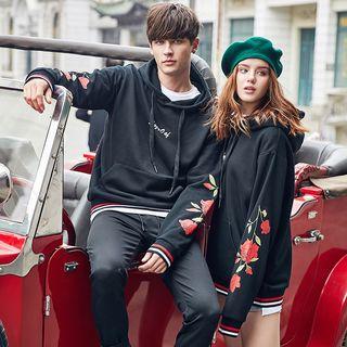 Long-sleeve Flower Printed Hooded Top