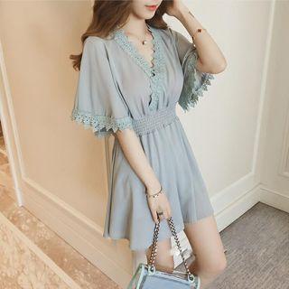Short-sleeve Lace-trim Chiffon Dress