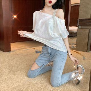Glitter One-shoulder Plain T-shirt
