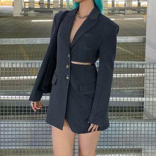 Long Sleeve V-neck Blazer Dress