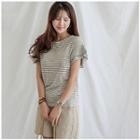 Frilled-sleeve Striped Top