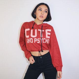 Faux-suede Drawstring-hem Printed Crop Top