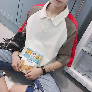Color Panel 3/4 Sleeve Polo Shirt