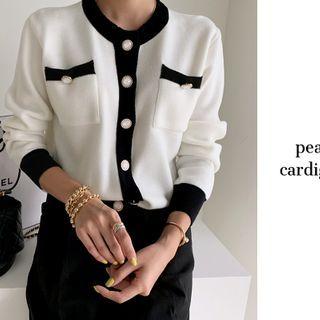 Contrast-trim Knit Cardigan Ivory - One Size