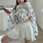 Dye Print Cropped Pullover / Irregular Hem Mini Pleated Skirt