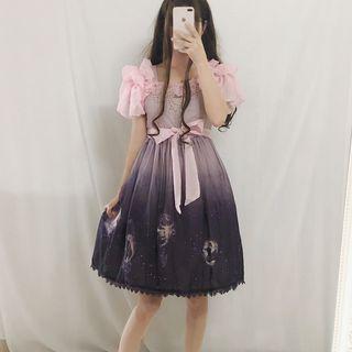 Short-sleeve Printed A-line Midi Dress / Headpiece