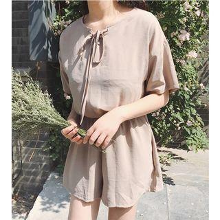 Lace-up Short-sleeve Playsuit