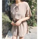 Lace-up Short-sleeve Playsuit