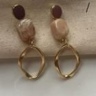 Resin Bead Twisted Alloy Hoop Dangle Earring 1 Pair - K42 - Purple Beads - Gold - One Size