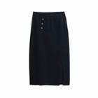 High Waist Slit Midi Pencil Skirt Black - One Size