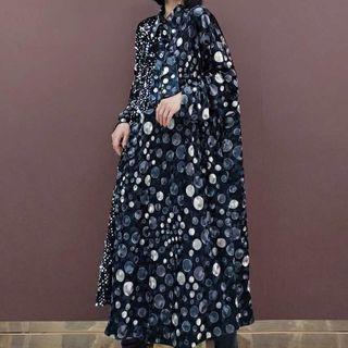 Long-sleeve Patchwork Sequined Midi Shirtdress Dark Gray - One Size