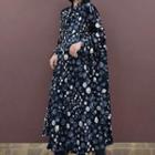 Long-sleeve Patchwork Sequined Midi Shirtdress Dark Gray - One Size
