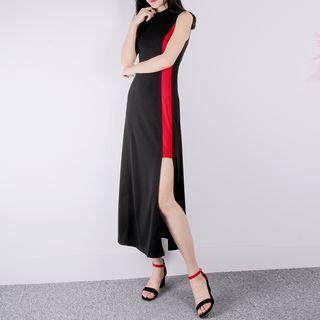Sleeveless Two-tone Midi Dress