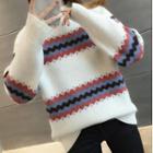 Mock-neck Color Block Striped Sweater