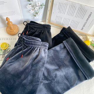 Brushed Fleece-lined Wide-leg Velvet Pants