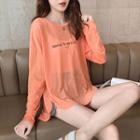 Long-sleeve Sheer Lettering Print T-shirt