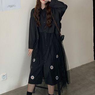Mesh Overlay Grommet Shirtdress