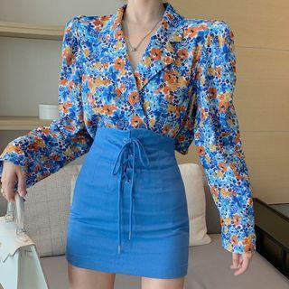 Floral Blouse / Mini Pencil Skirt / Set