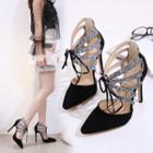 Sequin Pointed-toe Hollow Stiletto Sandals