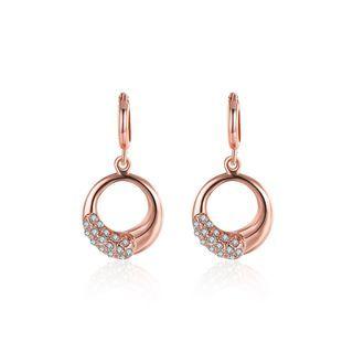 Elegant Plated Rose Gold Geometric Round Earrings With Austrian Element Crystal Rose Gold - One Size