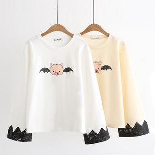 Long-sleeve Piggy Print T-shirt