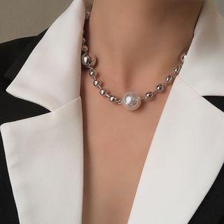 Beaded Necklace 1 Pc - Silver - One Size