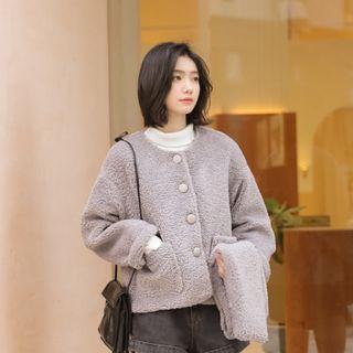 Set:single-breasted Jacket + Scarf Set - Gray - One Size