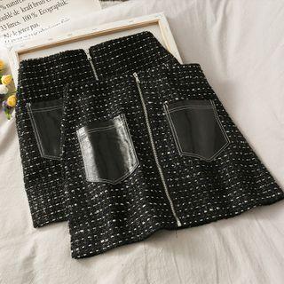 Patchwork Glitter Zipper Mini Skirt