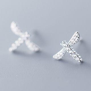 925 Sterling Silver Rhinestone Dragonfly Earring As Shown In Figure - One Size