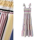 Wide Strap Striped Maxi A-line Dress