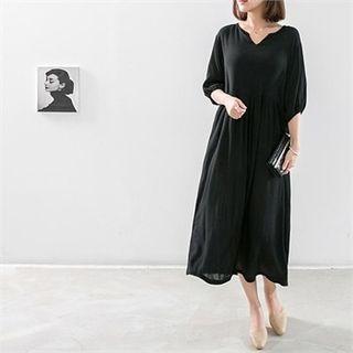 Open-placket Long Dress