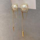 Faux Pearl Chained Dangle Earring 1 Pair - Silver Pin - As Shown In Figure - One Size