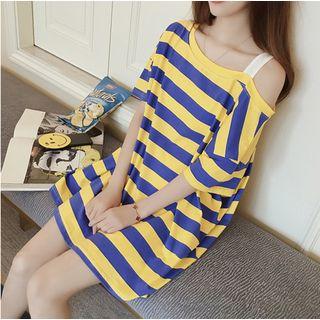 One-shoulder Stripe Short-sleeve T-shirt