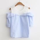 Mock Two-piece Open Shoulder Short-sleeve Top