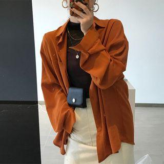 Lantern-sleeve Shirt Orange - One Size