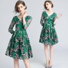 Elbow-sleeve Floral Embroidered Short Prom Dress