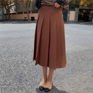 Knit Pleated Midi A-line Skirt