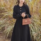 Long-sleeve Cable Knit Panel Midi A-line Dress
