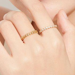 Rhinestone Ring Set Set Of 2 - Gold - One Size