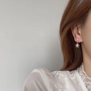 Rhinestone Star Earring 1 Pair - 925 Silver Needle - Rose Gold - One Size