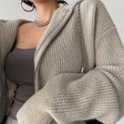 Plain Loose-fit Hooded Cardigan Gray - One Size