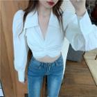 Puff-sleeve Twisted Crop Shirt