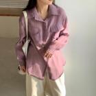 Long-sleeve Plain Sheer Shirt Pink - One Size